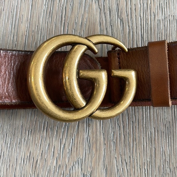 GUCCI Brown Leather Belt w/ Double G Buckle with Dust Bag and Box- 80 - Picture 6 of 13